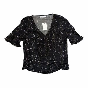 ELODIE black button up Floral Women's Top size Medium